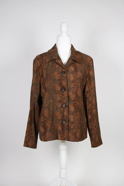 70's snake print button down top | Medium