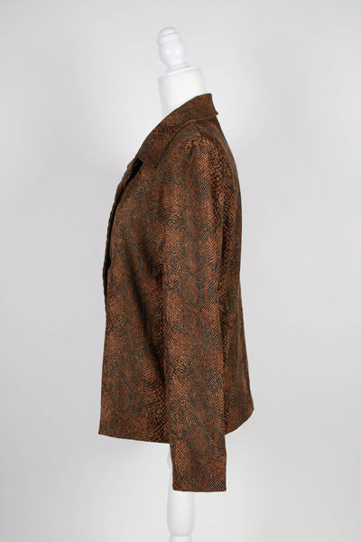 70's snake print button down top | Medium