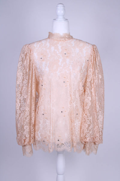Vtg Lace long sleeve top jewel embellished  - Medium