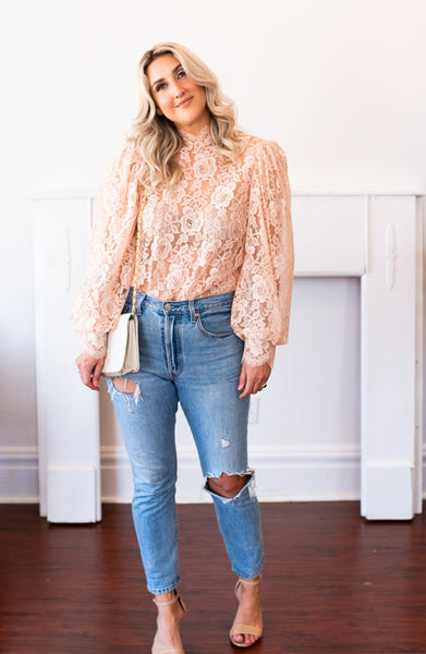 Vtg Lace long sleeve top jewel embellished  - Medium
