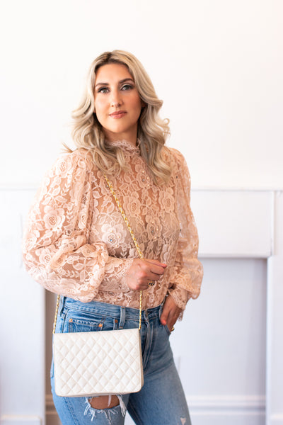 Vtg Lace long sleeve top jewel embellished  - Medium