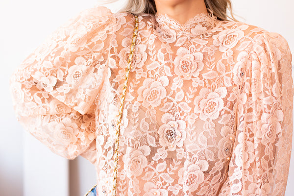 Vtg Lace long sleeve top jewel embellished  - Medium